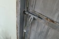 Close up:grunge metal old rusty door hinge,. Royalty Free Stock Photo