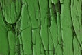 Close-up grungy green painted wood plank as background texture. Royalty Free Stock Photo