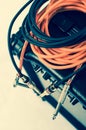 Close-up of guitar amplifier with jack cable Royalty Free Stock Photo