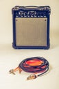 Close-up of guitar amplifier with jack cable Royalty Free Stock Photo