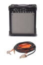 Close-up of guitar amplifier with jack cable Royalty Free Stock Photo