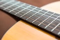 Close-up guitar body and neck, fretboard and deck and strings Royalty Free Stock Photo