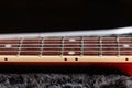 Close-up of a guitar fret made of ebony wood