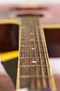 Close-up guitar fretboard with strings isolated. blur photo