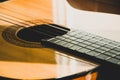 Close-up of guitar strings in sunlight Royalty Free Stock Photo