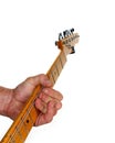 Close-up of a Guitarist Fingering Chords against a White Background Royalty Free Stock Photo