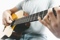 Close-up of guitarist hand playing on classical guitar Royalty Free Stock Photo