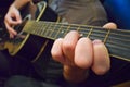 Close Up Of Guitarist Playing Acoustic Guitar Royalty Free Stock Photo