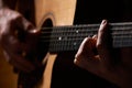 Close Up Of Guitarist Playing Acoustic Guitar Royalty Free Stock Photo