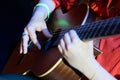 Close up of a guitarist's skilled hands Royalty Free Stock Photo