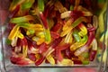 Close up of gummy worms in box at candy shop Royalty Free Stock Photo