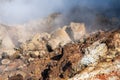 Close up of the Gunnuhver Hot Springs geothermal area, part of the Reykjanes UNESCO Global Geopark in Iceland