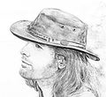 Close-up guy portrait in cowboy hat. Style safari. Fashion illustration.