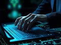 Close up of hacker hands typing on laptop keyboard. Cyber attack concept Royalty Free Stock Photo