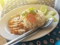 Hainanese chicken rice on white plate Royalty Free Stock Photo