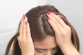 Close up hair at the dandruff on brown female hair