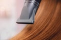 Close-up of hair dryer, concept cut salon, female stylist Royalty Free Stock Photo