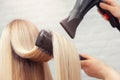 Close-up of hair dryer, concept cut salon, female stylist