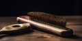 close-up of a hairbrush and comb lying on a wooden surfac generative AI