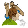 Close-up hairdresser does the hair styling in barber shop vector