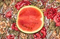 Close up of half cut fresh water melon fruit Royalty Free Stock Photo