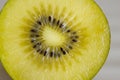 Close up of half cutted kiwifruits from New Zealand. Background of fresh and juicy golden green kiwis for healthy smoothies