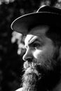 Close up half length portrait of guy in cowboy hat. Royalty Free Stock Photo