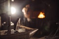 Close-up of hammer and other instruments for forging Royalty Free Stock Photo