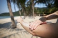 Close-up of hand while applying sunscreen Royalty Free Stock Photo