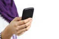 Close up of a hand of arab woman using a smart phone Royalty Free Stock Photo