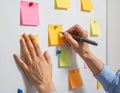Person Organizing Colorful Sticky Notes on Whiteboard Royalty Free Stock Photo