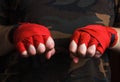 Close-up of hand boxer wrist wraps before fight