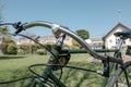 Close-up of a hand built path racer bicycle seen in a private garden.