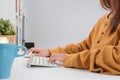 Close up hand business woman working office with computer keyboard Royalty Free Stock Photo