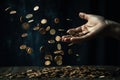 Hand with coins flying business and finance success abstract illustration generative ai