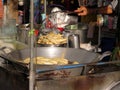 Close Up Hand Cooking Fried Fish Ball Or Meat Ball On Street Food Market