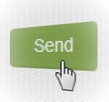 Close Up Hand Cursor and Web Site Message Send Button Royalty Free Stock Photo