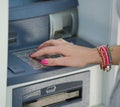 Close-up of hand entering PIN/pass code on ATM/bank machine keypad Royalty Free Stock Photo