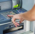 Close-up of hand entering PIN/pass code on ATM/bank machine keypad Royalty Free Stock Photo