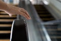 Close up,Hand of female with handrail of escalator,avoiding or not touching the handrail while using the escalator,dirt and