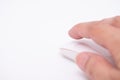 Close up hand fingers clicking on buttons white mouse Royalty Free Stock Photo