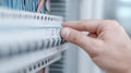 Generative AI Closeup of a hand accessing a circuit breaker or electrical panel switch in a modern electrical syst Royalty Free Stock Photo