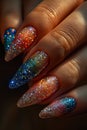 Close-up of hand with glittery nail art