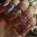 Close-up of hand with glittery nail art