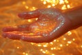 Close-up of hand with glowing skin after applying a radiance-boosting lotion. Royalty Free Stock Photo