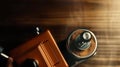 Close-up of a hand grinding freshly roasted coffee beans Royalty Free Stock Photo