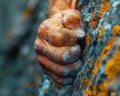Close-up of a hand gripping a rock climbing hold Royalty Free Stock Photo
