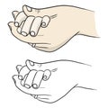 Close-up hand holding baby hand vector illustration sketch doodle hand drawn with black lines isolated on white background Royalty Free Stock Photo