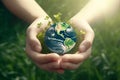 Close up of hand holding glass globe concept earth day. Generative AI Royalty Free Stock Photo