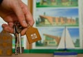 close-up of a hand holding the keys to a new house. Royalty Free Stock Photo